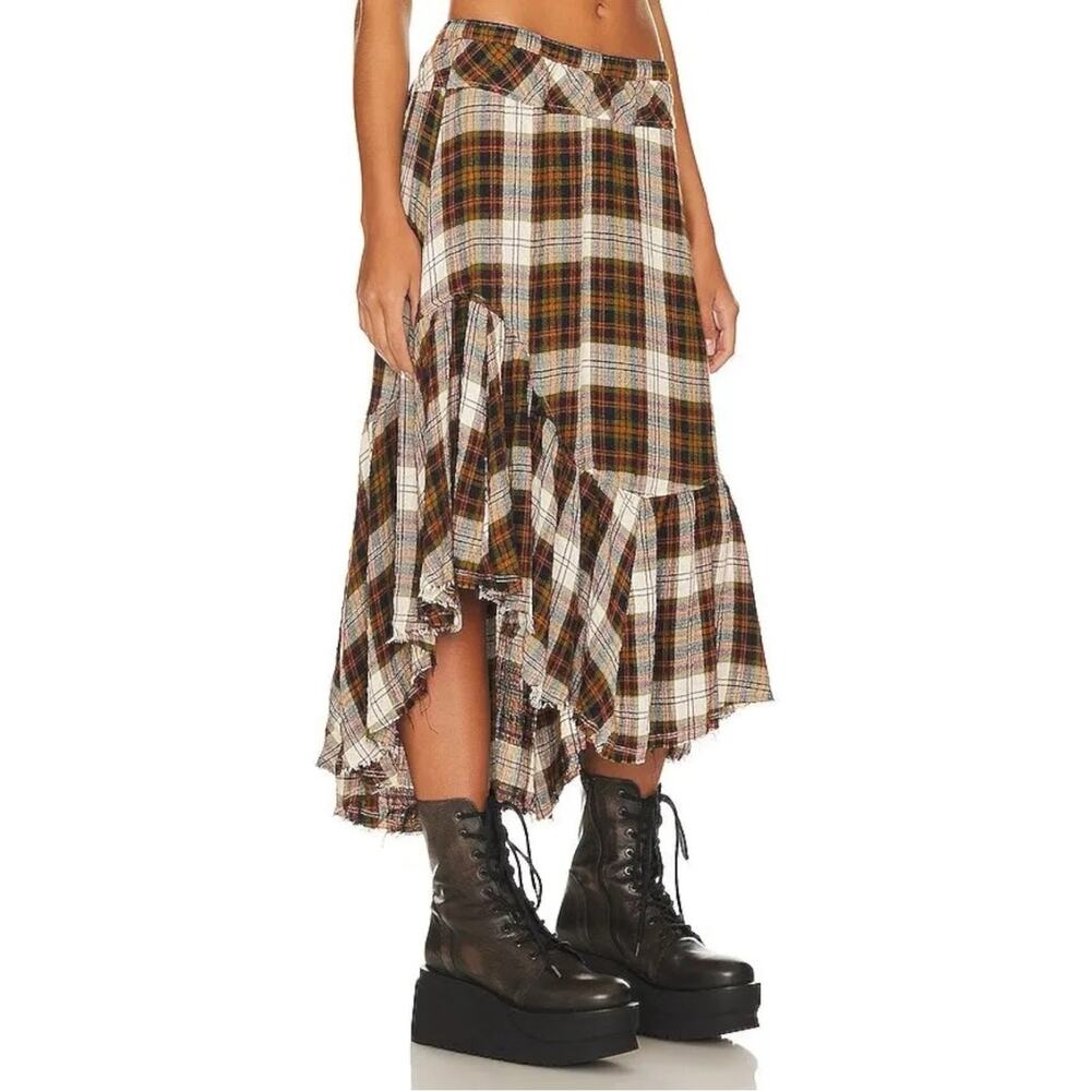 Free People Grunge 90s Asymmetrical Distressed Plaid Marcelline Maxi Skirt Small - Picture 4 of 16